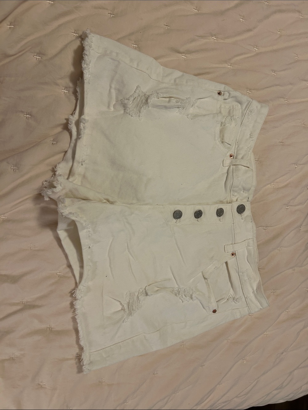 Time and Tru White Distressed High-Waist Denim Shorts HIGH RISE SIZE 12